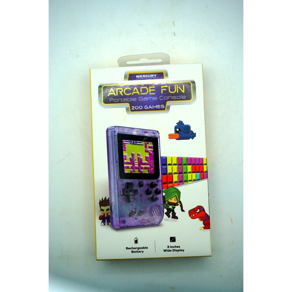 Merkury Innovations Arcade Fun Portable Game Console Purple 200 Games 3in Screen